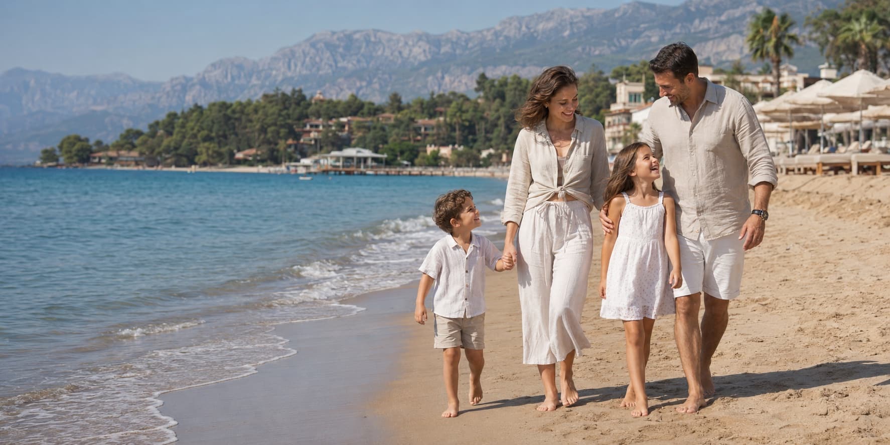 Family travelling by the Mediterranean sea